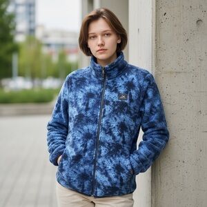 zeroxposur womens fleece cloud dye blue zip-up medium lite weight sweater